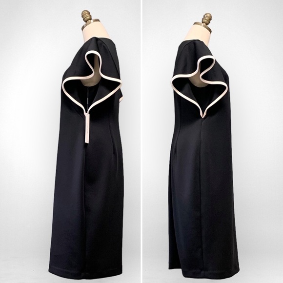Calvin Klein Black Statement Cap Flutter-Sleeve Sheath Scuba Unlined Dress - Picture 7 of 14
